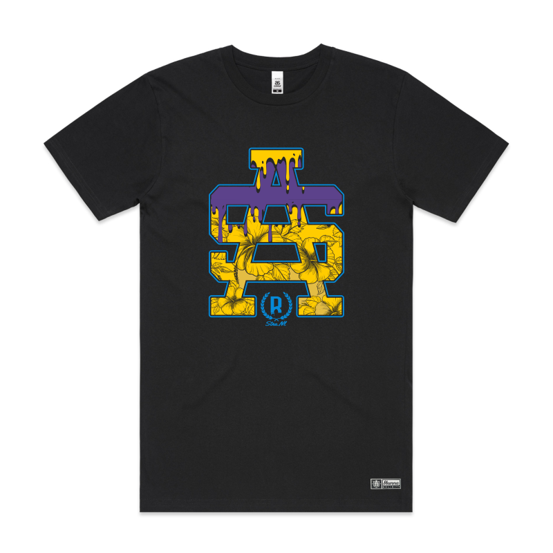 SA large image floral inspired, front location on black tshirt