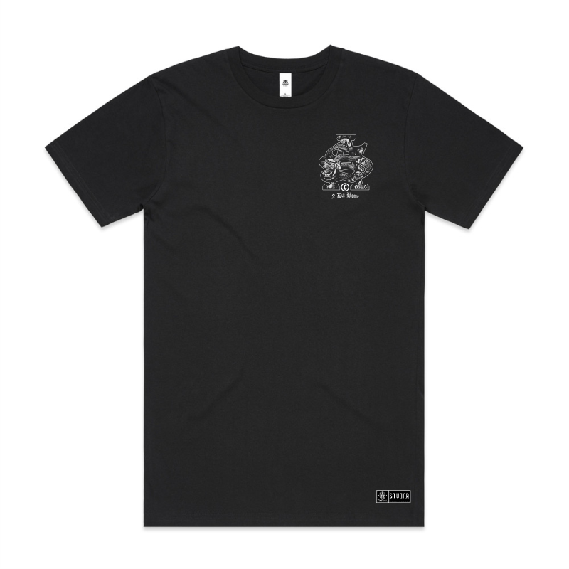 Front SA logo size, snakes & roses inside patterns and white coloured print on black AS Colour block tee and urban collab 7xl