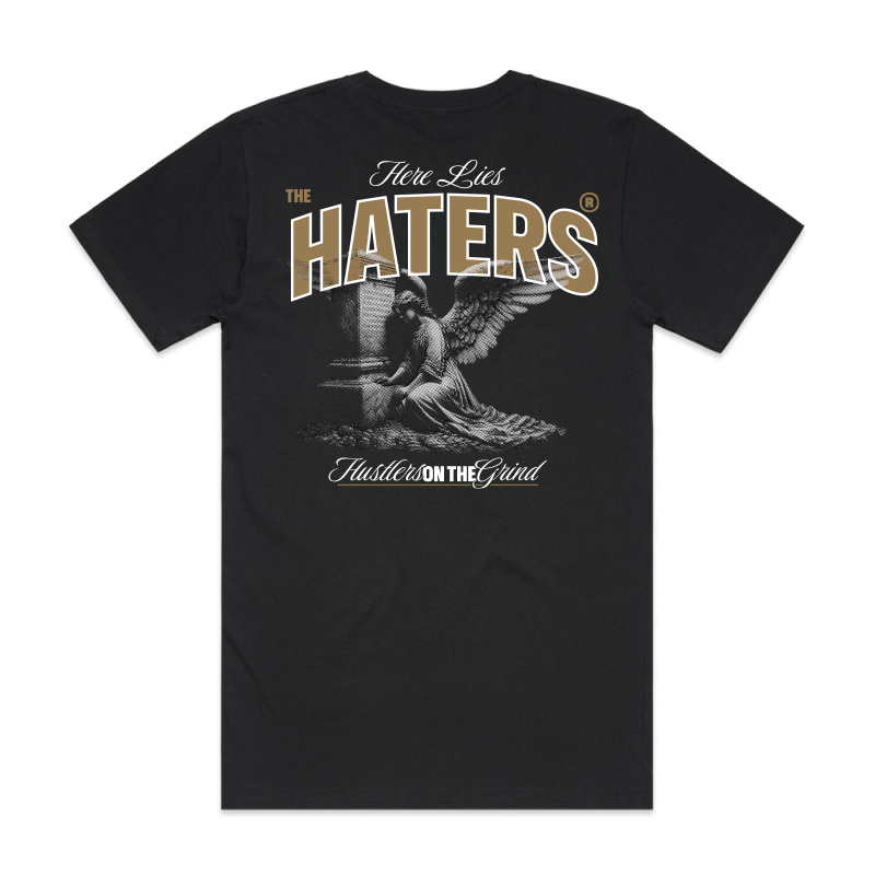 Haters image tshirt, large back location on black tshirt