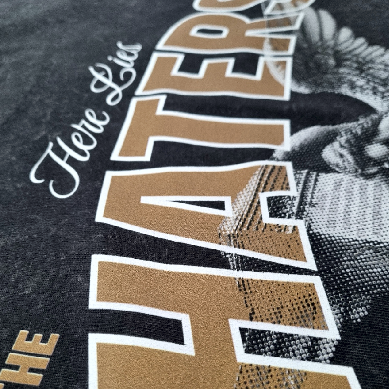 Upclose image of back design haters tshirt
