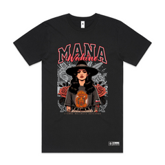 Mana wahine image tshirt Aotearoa on a black tshirt