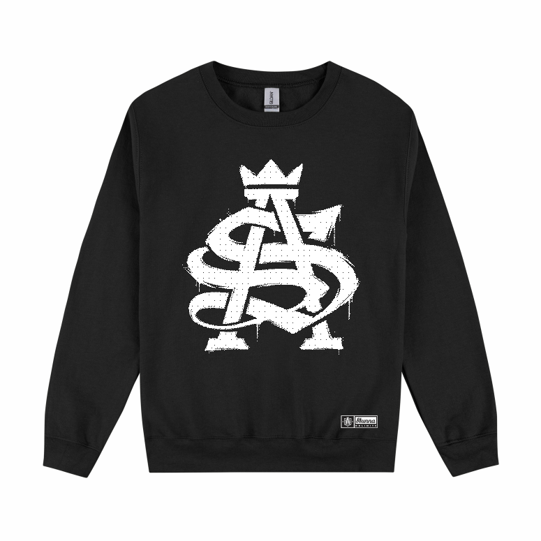 SA Drip white print on black crew