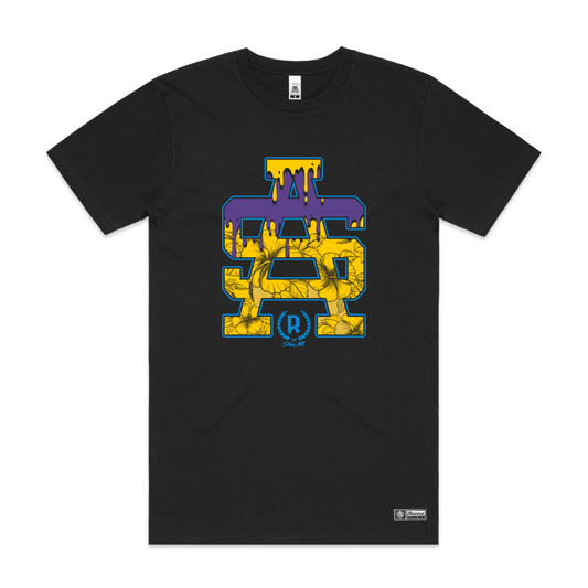 SA large image floral inspired, front location on black tshirt