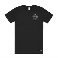 Front SA logo size, snakes & roses inside patterns and white coloured print on black AS Colour block tee and urban collab 7xl
