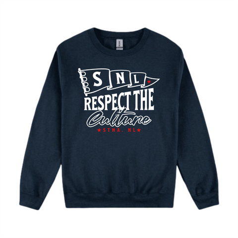 SNL Culture crew, front location on Navy crewneck