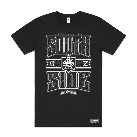 Southside all day everyday, large image front location on black tshirt