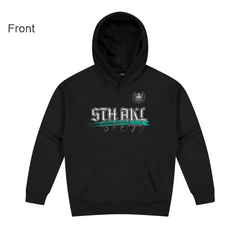 sth akl text on black hood front location