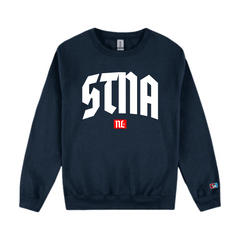 Stna typography with NL logo on front location navy crew