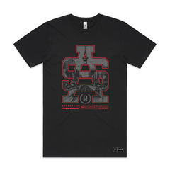 Front mockup image, SA logo with inside design of Aotearoa streets inspired and Auckland Sky tower on black premium quality tshirts. Stunna tag on bottom left. Screen printed image. Available only for 7XL