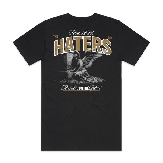Haters image tshirt, large back location on black tshirt