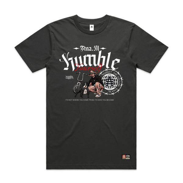 Coal t-shirt with graphic design and text on a white background