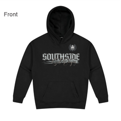 southside text with SA logo front location on black hood