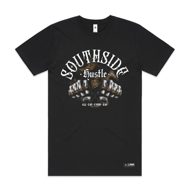 Southside hustle with knuckles on black tshirt
