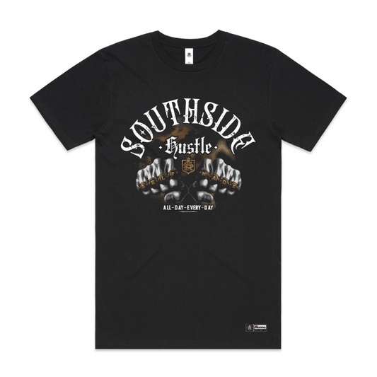 Southside hustle with knuckles on black tshirt