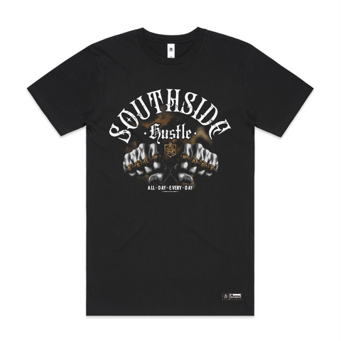 Southside hustle with knuckles on black tshirt
