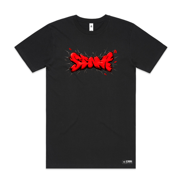 Stna streched grafitti design on black tshirt